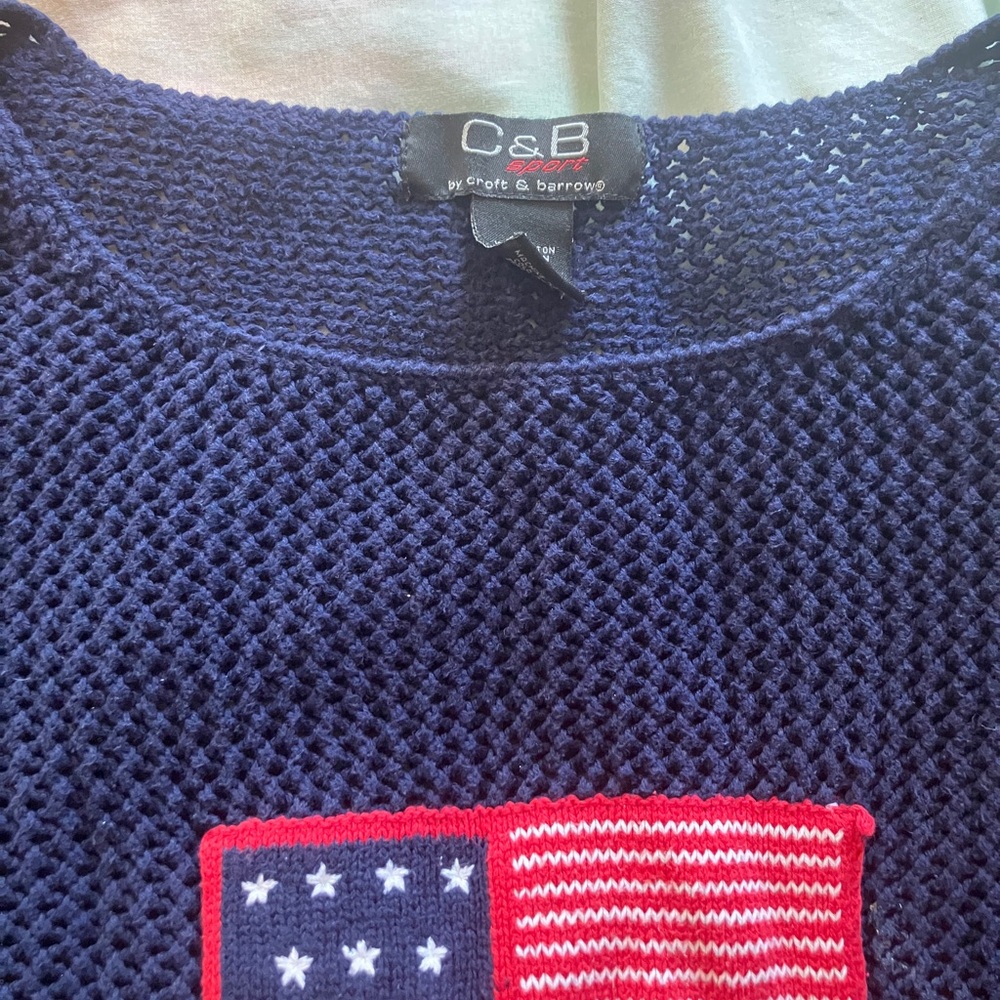 Crochet American Flag Patch Pullover Sweater - image 5